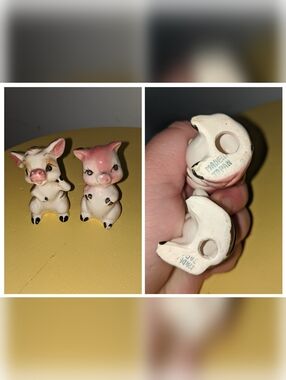 50's Vintage Kitsch Ceramic Pig And Cow Figurines (Made In Japan)